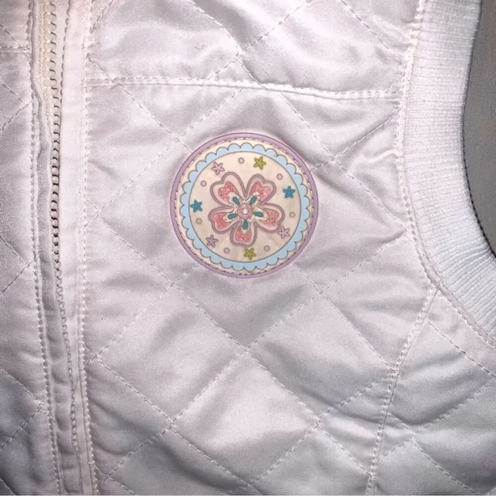 White Quilted Vest Girl's 5 Faux Fur Glitter Patch Fall School Spring